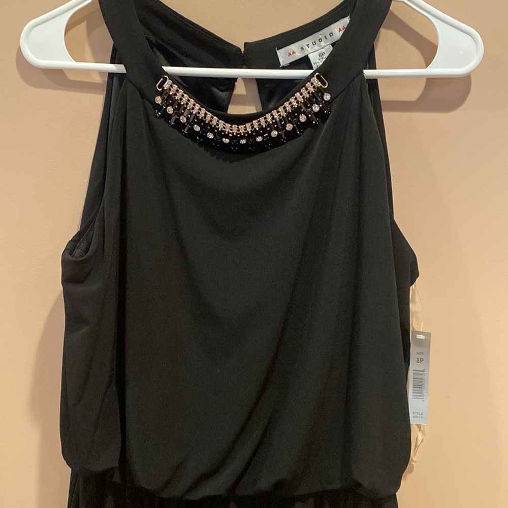 NWT aa studio Black Sleeveless Dress with Beaded Neckline - Picture 2 of 5